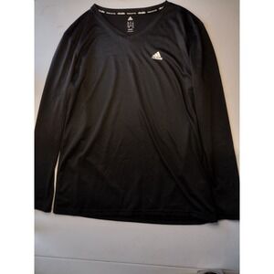 Adidas Climalite Long Sleeve V Neck Athletic Shirt Women L Black